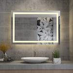 MIQU Badspiegel LED 90 x 60 cm Badezimmerspiegel mit Beleuchtung warmweiß/kaltweiß dimmbar Lichtspiegel Wandspiegel mit Touch + beschlagfrei rechteckig