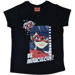 Schwarze Casual Kurzärmelige Miraculous – Geschichten von Ladybug und Cat Noir Rundhals-Ausschnitt Kinder T-Shirts aus Jersey trocknergeeignet für Mädchen 