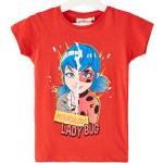 Rote Unifarbene Casual Kurzärmelige Miraculous – Geschichten von Ladybug und Cat Noir Rundhals-Ausschnitt Kinder T-Shirts aus Jersey trocknergeeignet für Mädchen 