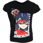 Schwarze Kurzärmelige Miraculous – Geschichten von Ladybug und Cat Noir Rundhals-Ausschnitt Printed Shirts für Kinder & Druck-Shirts für Kinder aus Baumwolle Größe 122 