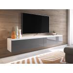 MIRJAN24 TV-Lowboard Detroit D180, Stilvoll TV-Tisch, 2 Türen, Modern Wohnzimmer (Weiß / Grau Hochglanz, mit Beleuchtung)