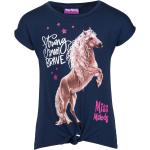 Marineblaue Miss Melody Printed Shirts für Kinder & Druck-Shirts für Kinder mit Pferdemotiv mit Glitzer Größe 116 