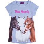 Hellblaue Casual Kurzärmelige Miss Melody Rundhals-Ausschnitt Kinder T-Shirts mit Pferdemotiv aus Baumwolle für Mädchen 1-teilig 