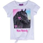 Weiße Casual Kurzärmelige Miss Melody Rundhals-Ausschnitt Kinder T-Shirts mit Tiermotiv aus Baumwolle für Mädchen 1-teilig 
