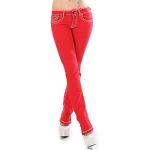 Rote Jeans mit dicken Nähten mit Reißverschluss aus Baumwollmischung enganliegend für Damen Größe M 