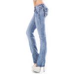 Reduzierte Hellblaue Jeans mit dicken Nähten mit Reißverschluss aus Baumwollmischung enganliegend für Damen Größe M 