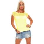 Gelbe Langärmelige T-Shirts aus Spitze enganliegend für Damen Einheitsgröße 