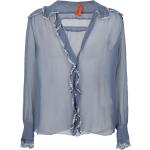 Reduzierte Marineblaue Unifarbene Langärmelige Missoni V-Ausschnitt Transparente Blusen & durchsichtige Blusen mit Knopf aus Seide für Damen Größe M 