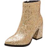 Goldene High Heel Stiefeletten & High Heel Boots mit Glitzer mit Reißverschluss für Damen Größe 39 für den für den Herbst 