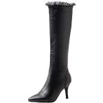 Schwarze Spitze Pfennigabsatz High-Heel Stiefel mit Reißverschluss für Damen Größe 44 mit Absatzhöhe 7cm bis 9cm 