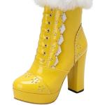 Gelbe High Heel Stiefeletten & High Heel Boots mit Reißverschluss aus Fell für Damen Größe 38 für den für den Winter 