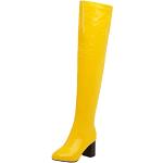 Gelbe Lack-Optik Damenoverkneestiefel mit Reißverschluss Größe 43 für den für den Winter 