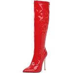 Rote Lack-Optik Spitze High-Heel Stiefel mit Reißverschluss für Damen Größe 38 für den für den Winter 