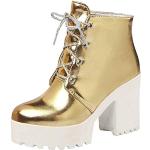 Goldene High Heel Stiefeletten & High Heel Boots mit Schnürsenkel für Damen Größe 40 mit Absatzhöhe über 9cm für den für den Winter 