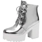Silberne High Heel Stiefeletten & High Heel Boots mit Schnürsenkel für Damen Größe 36 mit Absatzhöhe über 9cm für den für den Winter 