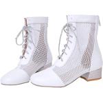 Weiße Blockabsatz Ankle Boots & Klassische Stiefeletten mit Schnürsenkel aus Mesh für Damen Größe 39 für den für den Sommer 