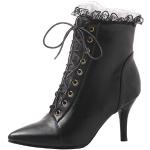 Schwarze Spitze High Heel Stiefeletten & High Heel Boots mit Reißverschluss für Damen Größe 45 mit Absatzhöhe 7cm bis 9cm 