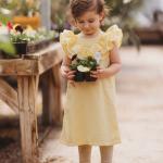Pastellgelbe Elegante Kinderfestkleider mit Rüschen aus Seersucker Handwäsche für Mädchen für den für den Frühling 