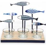 Blaue 12 cm Nachhaltige Fisch-Teelichthalter mit Tiermotiv aus Holz 