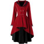Rote Gepunktete Gothic V-Ausschnitt Trenchcoats lang aus Chiffon mit Kapuze für Damen Größe 3 XL Große Größen für Hochzeitsgäste für den für den Sommer 