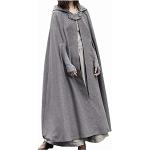 Hellgraue Unifarbene Oversize Maxi Trenchcoats lang aus Wolle mit Kapuze für Damen Größe L für den für den Herbst 