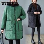 Unifarbene Midi Steppjacken mit Kapuze mit Reißverschluss aus Baumwolle mit Kapuze für Damen Größe 3 XL Große Größen 