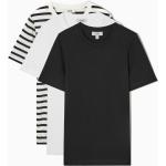 Schwarze Gestreifte Kurzärmelige COS Bio T-Shirts für Damen Größe XXS 