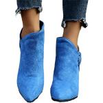 Blaue Elegante Spitze Blockabsatz Ankle Boots & Klassische Stiefeletten mit Schnalle aus Veloursleder Gefüttert für Damen Größe 37 für den für den Winter 