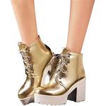 Goldene Gothic Ankle Boots & Klassische Stiefeletten mit Schnürsenkel aus Kunstleder rutschfest für Damen Größe 40 für den für den Winter 