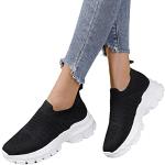Schwarze Slip-on Sneaker mit Schnürsenkel aus Mesh atmungsaktiv für Damen Größe 40 für den für den Frühling 