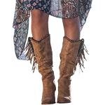 Braune Runde Damencowboystiefel & Damenwesternstiefel ohne Verschluss aus Veloursleder atmungsaktiv Größe 39 für den für den Winter 