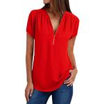 Rote Elegante Tunika-Blusen mit Reißverschluss aus Musselin für Damen Größe M Große Größen für den für den Sommer 