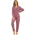 Reduzierte Rote Karo Bio Pyjamas lang aus Flanell für Damen Größe L für den für den Winter 