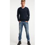 Reduzierte Marineblaue Unifarbene Casual MO V-Ausschnitt Strickpullover aus Baumwolle für Herren Größe L 