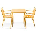 Oviala Business MobeventPro Gelber quadratischer Terrassentisch und 2 stapelbare Stühle aus pulverbeschichtetem Stahl - Gelb - gelb Stahl 105386