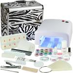 Mobiles UV Gel Nagelstudio Mega Set für Gelnägel Nagelmodellage mit Koffer Zebra Design - Nagelset mit Nailart - Lampe - Handauflage - Tips Nagelset - UV Gelen