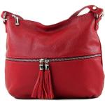Rubinrote Lederhandtaschen mit Ländermotiv mit Reißverschluss aus Leder mit Handyfach für Damen 