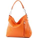 Orange Unifarbene Lederhandtaschen mit Reißverschluss aus Leder mit Handyfach für Damen 