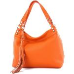 Orange Unifarbene Lederhandtaschen mit Reißverschluss aus Leder mit Handyfach für Damen 