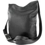 Schwarze Unifarbene Lederhandtaschen mit Reißverschluss aus Leder mit Handyfach für Damen 