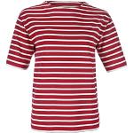 modAS Bretonisches Damen-T-Shirt mit U-Boot Ausschnitt - Ringelshirt Kurzarm Basic Shirt Gestreift aus Baumwolle in Rot/Weiß in Größe 48