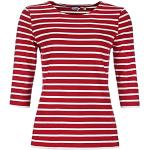 modAS Bretonisches Damenshirt mit 3/4-Arm - Streifenshirt Ringelshirt Basic Shirt Gestreift aus Baumwolle in Rot/Weiß Größe 50