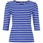 modAS Bretonisches Damenshirt mit 3/4-Arm - Streifenshirt Ringelshirt Basic Shirt Gestreift aus Baumwolle in Royal/Weiß Größe 40