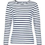 Blaue Gestreifte Maritime Langärmelige modAS Rundhals-Ausschnitt T-Shirts für Damen Größe M 