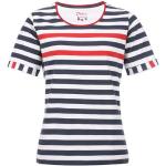 Marineblaue Gestreifte Maritime Kurzärmelige modAS Rundhals-Ausschnitt T-Shirts aus Baumwolle für Damen Übergrößen 