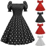 Schwarze Gepunktete Vintage Kurzärmelige Freizeitkleider aus Polyester für Damen Größe S für Partys für den für den Frühling 