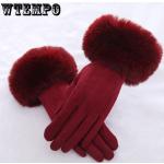 Braune Bestickte Touchscreen-Handschuhe aus Veloursleder für Damen für den für den Winter 