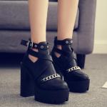 Schwarze Punk High Heel Stiefeletten & High Heel Boots mit Reißverschluss aus Leder für Damen mit Absatzhöhe über 9cm für den für den Sommer 