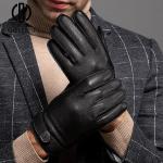 Schwarze Touchscreen-Handschuhe aus Leder für Herren Größe XL für den für den Herbst 