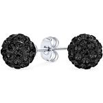 Nickelfreie Silberne Bling Jewelry Runde Perlenohrringe aus Silber mit Onyx für Damen zur Hochzeit 